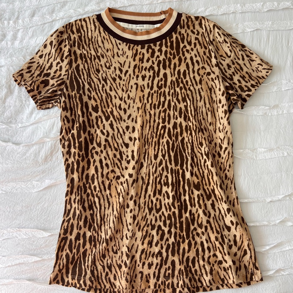 Zimmermann Brown and Tan Animal Print Short Sleeve Top